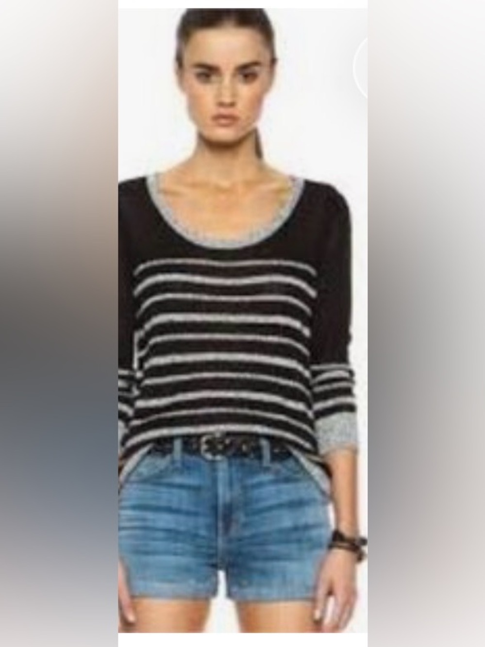 Rag And Bone Azra Black Gray Striped 3/4 Sleeve Pullover Sweater Womens Sz Small